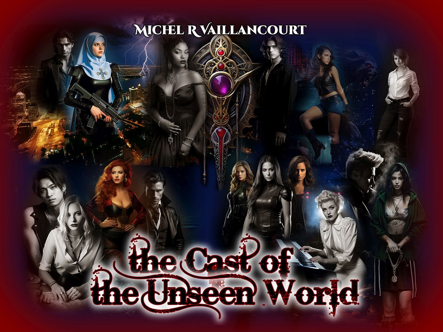 Cast of characters from novel series' Glitter City Knights & Spring Castle Legacy by Michel R Vaillancourt